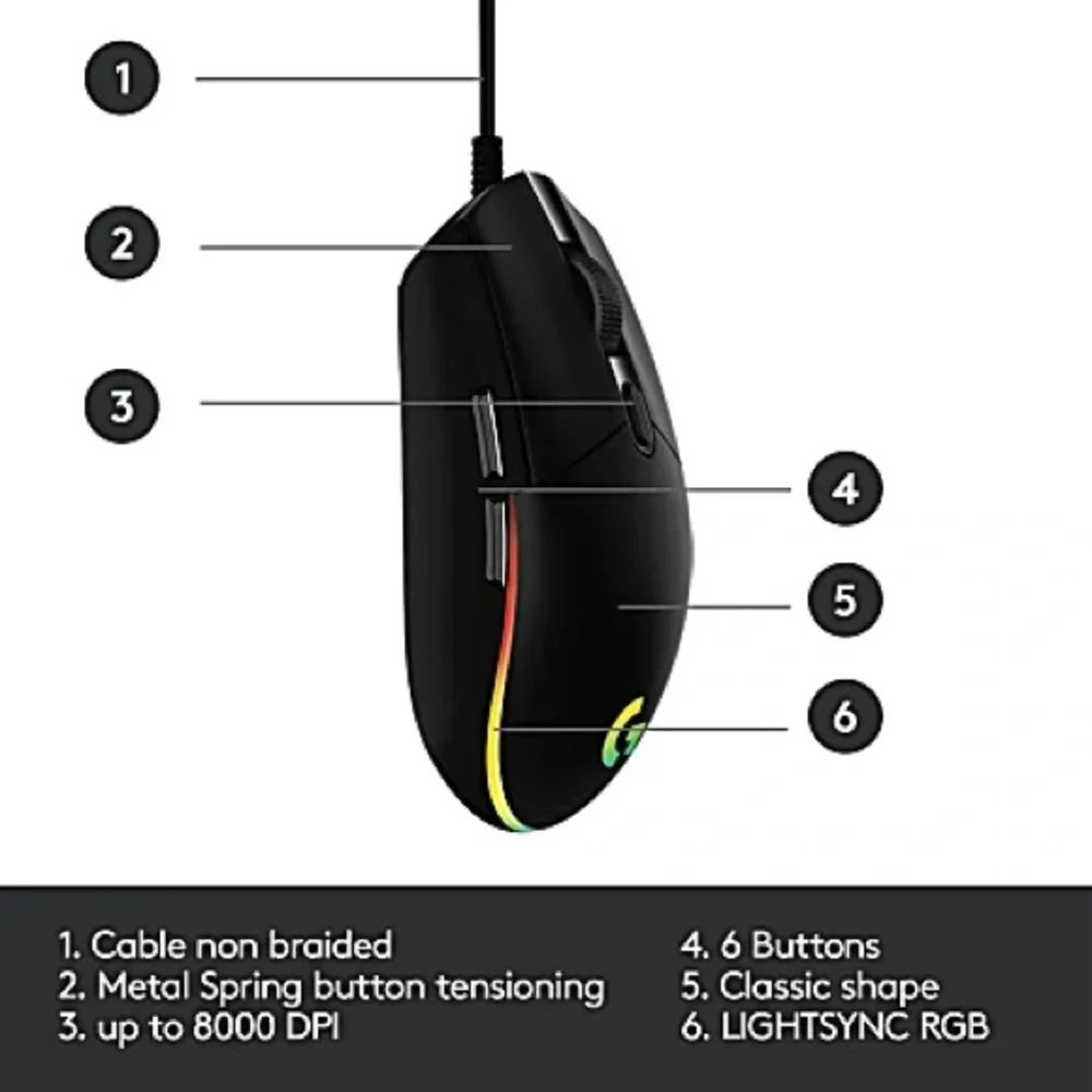 Logitech G203 LIGHTSYNC Optical Gaming Mouse - Black